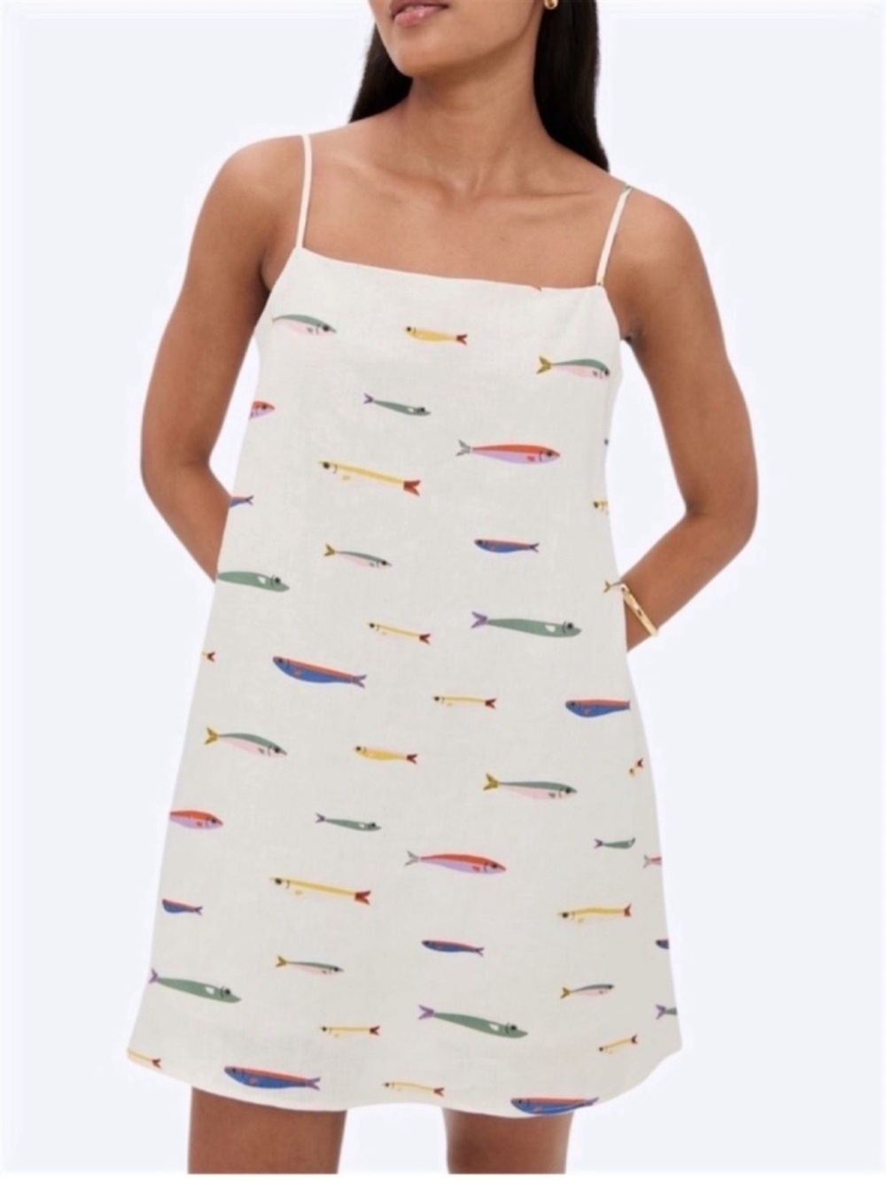 STAUD Linen Laura Fish Print Dress